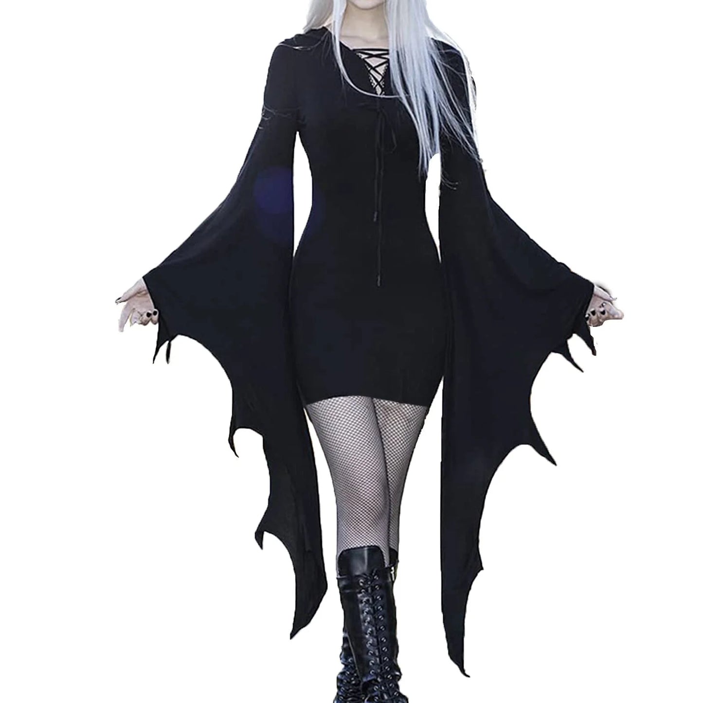 Up to 65 Off! Black Dresses for Women Halloween Goth Dress Halloween Costumes Cosplay Gothic Punk Bodycon Dress Sexy V-Neck Bat Wings Sleeves Mini Dress