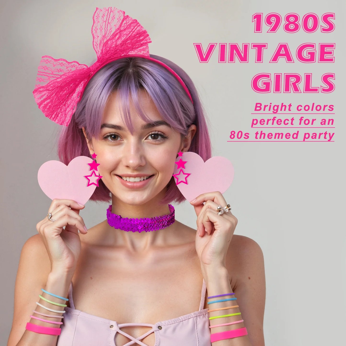 80S Costumes for Women Outfit Accessories Set with Fishnet Gloves Leg Warmers Bags Tutu Skirts for Theme Party
