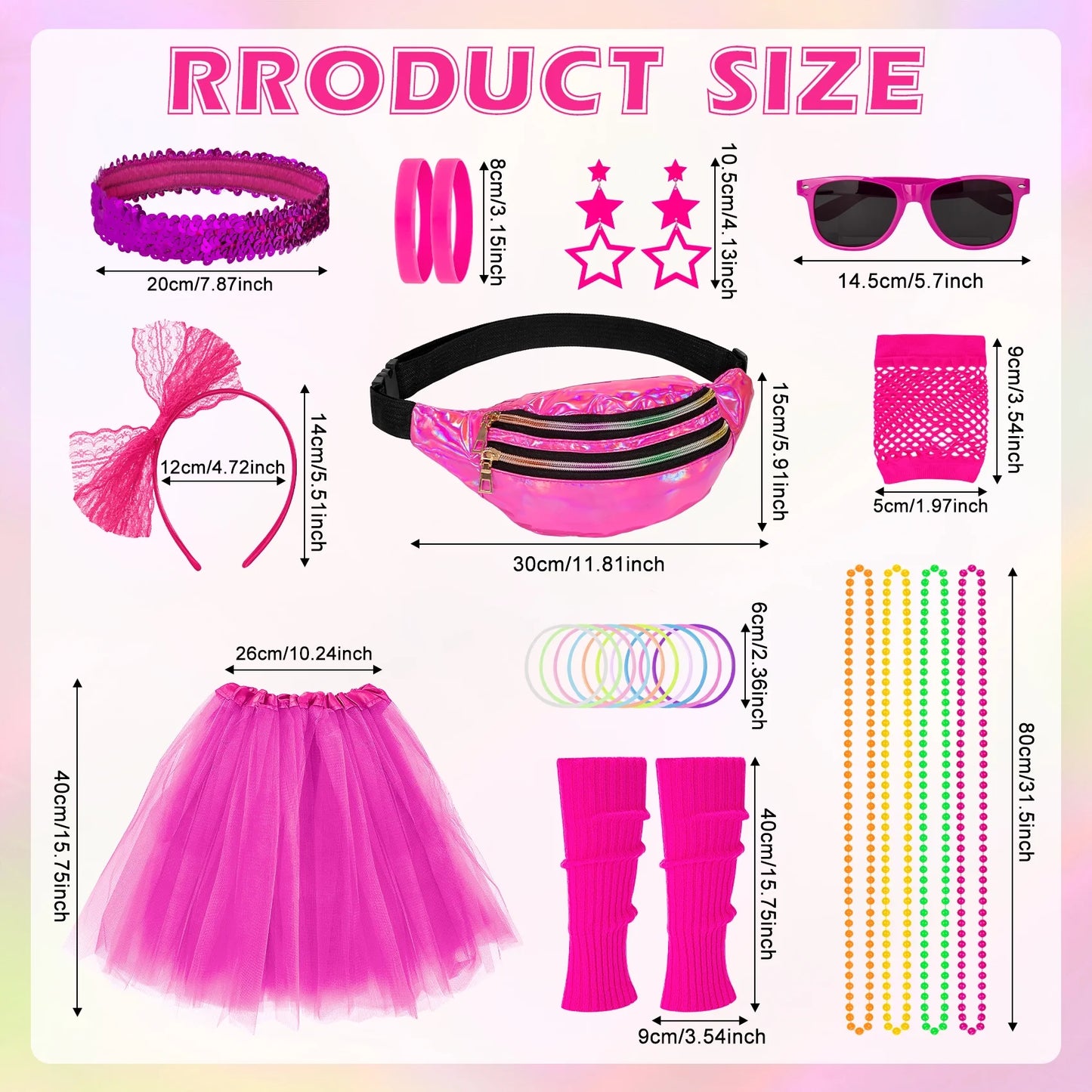 80S Costumes for Women Outfit Accessories Set with Fishnet Gloves Leg Warmers Bags Tutu Skirts for Theme Party