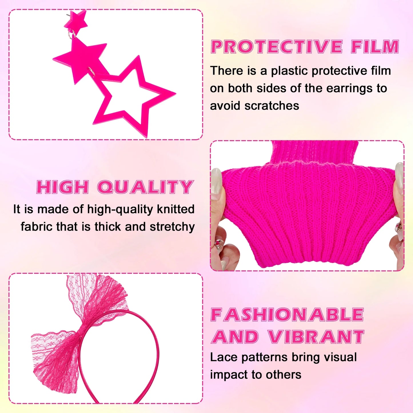 80S Costumes for Women Outfit Accessories Set with Fishnet Gloves Leg Warmers Bags Tutu Skirts for Theme Party
