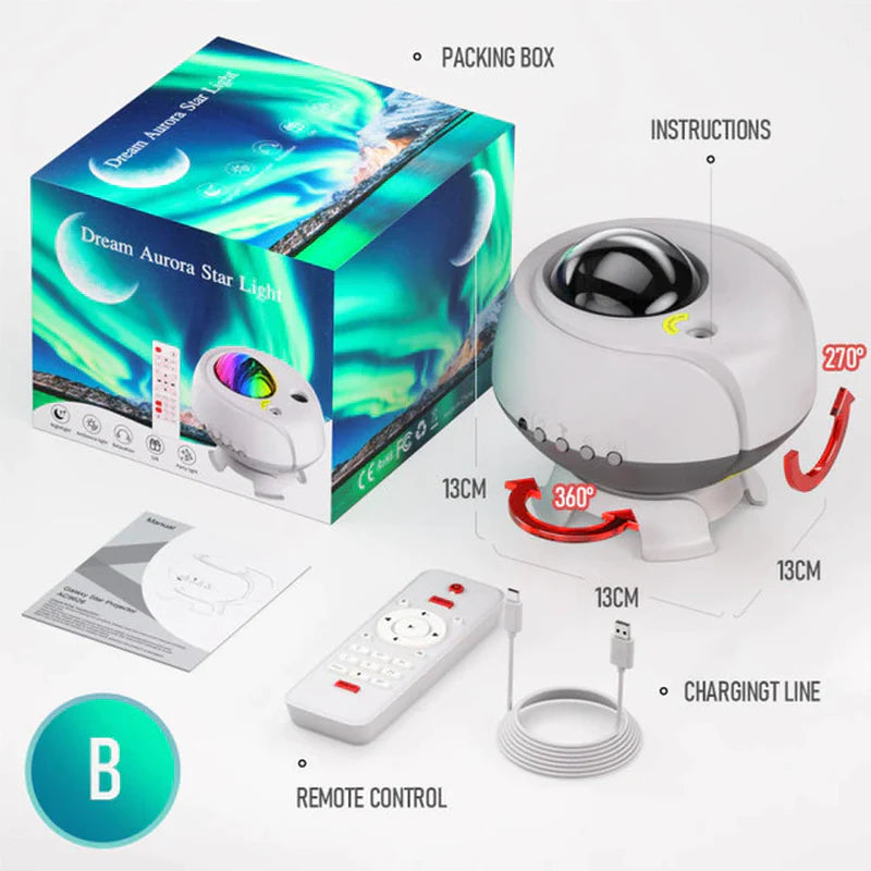 LED Aurora Borealis Moon and Galaxy Night Light Projector with Bluetooth Music and Laser Star Nebula Projection for Bedroom Atmosphere Enhancement