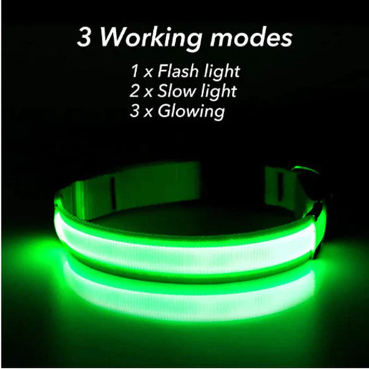 Glow-in-the-Dark LED Adjustable Dog Collar - Waterproof & Safety Blinking Light for Pets