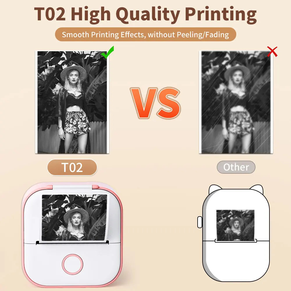 Portable Mini Thermal Printer T02 - Compact Pocket Label Maker for DIY Self-Adhesive Stickers and Various Label Papers