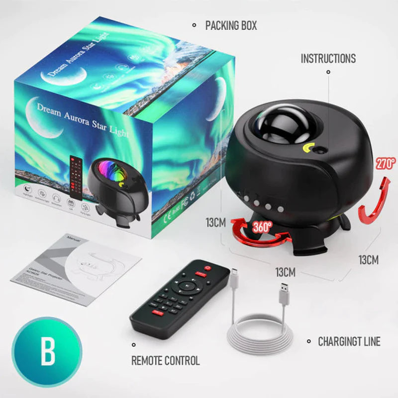 LED Aurora Borealis Moon and Galaxy Night Light Projector with Bluetooth Music and Laser Star Nebula Projection for Bedroom Atmosphere Enhancement