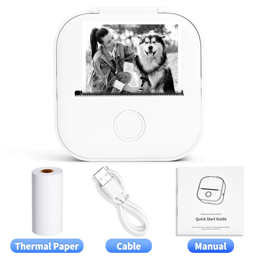 Portable Mini Thermal Printer T02 - Compact Pocket Label Maker for DIY Self-Adhesive Stickers and Various Label Papers