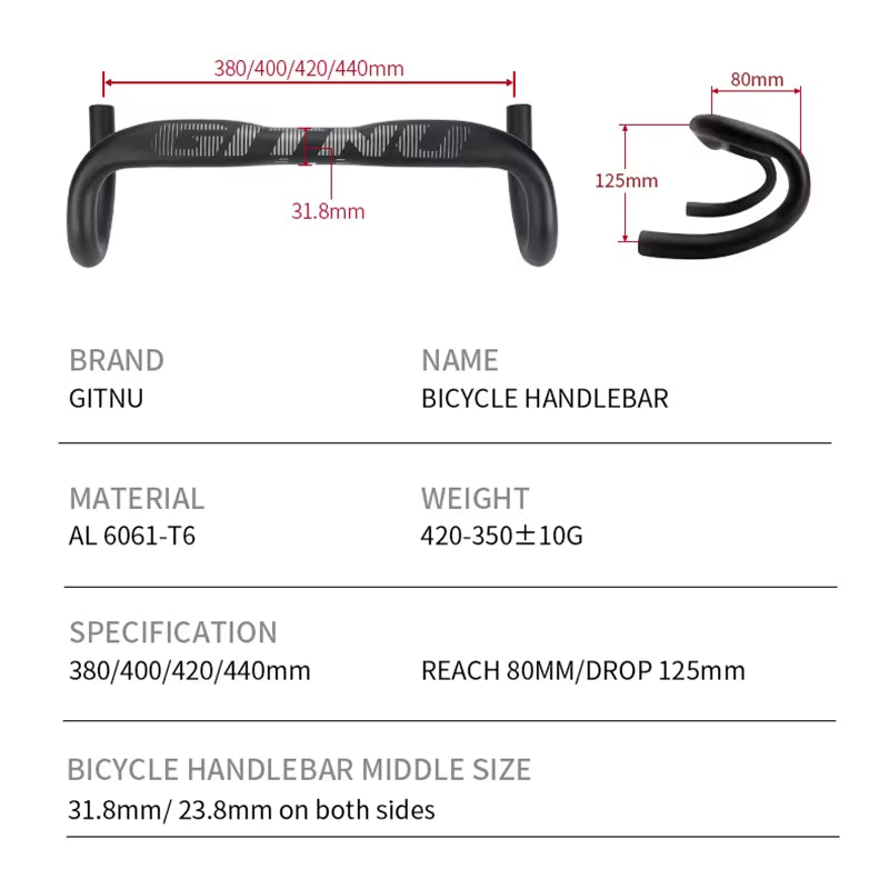 Road Bicycle Handlebar 31.8X380/400/420/440Mm Aluminum Alloy Bicycle Dropbar Bicycle Parts AERODYNAMIC DESIGN