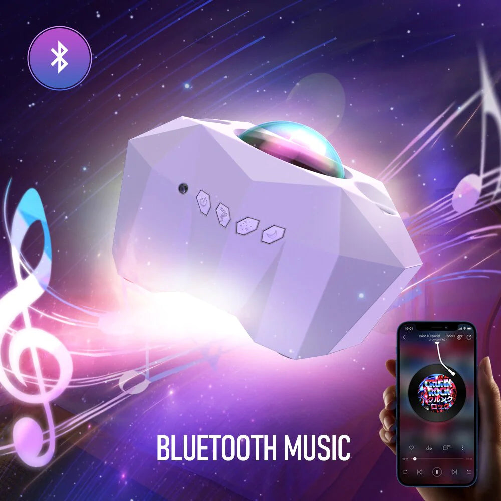 LED Aurora Borealis Moon and Galaxy Night Light Projector with Bluetooth Music and Laser Star Nebula Projection for Bedroom Atmosphere Enhancement