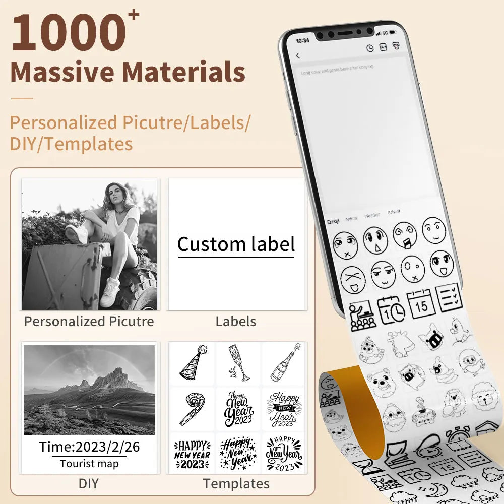 Portable Mini Thermal Printer T02 - Compact Pocket Label Maker for DIY Self-Adhesive Stickers and Various Label Papers
