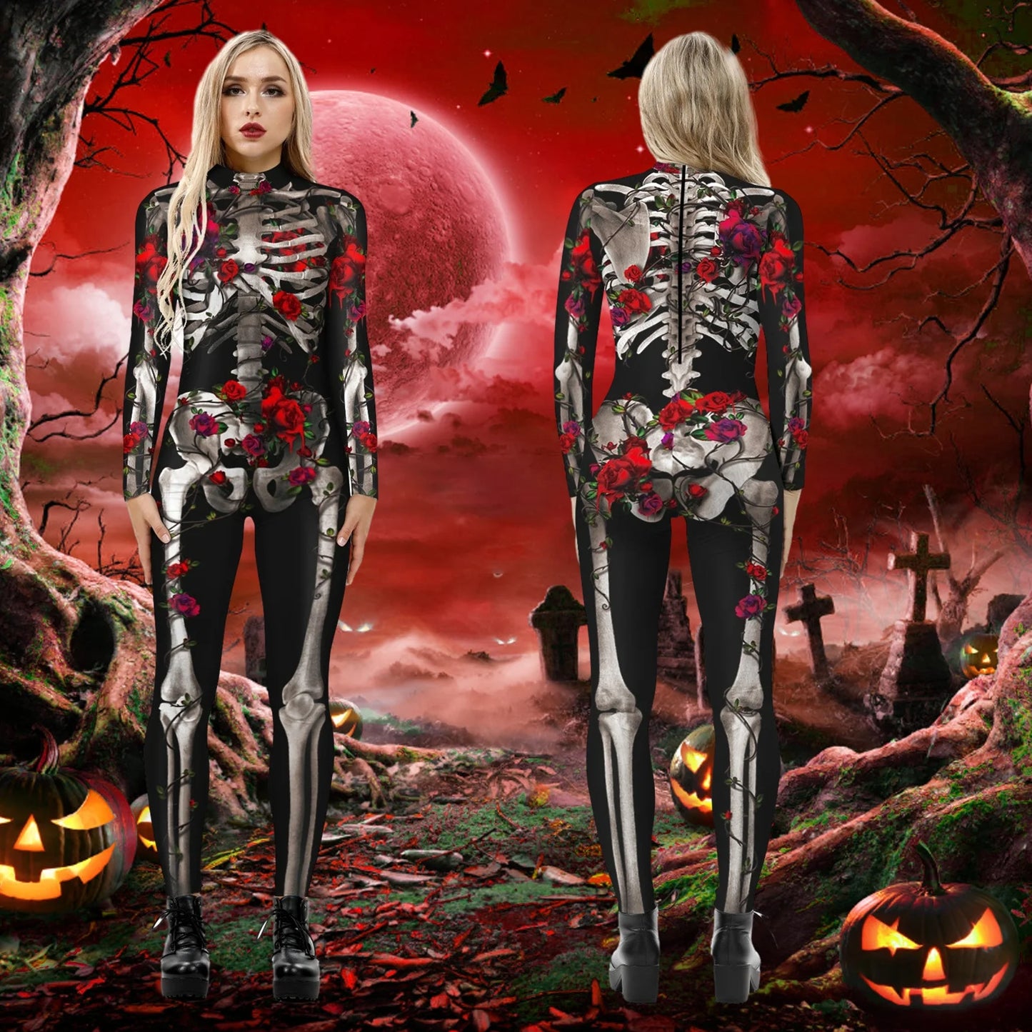 Halloween Costumes for Women 3D Print Skeleton Jumpsuit Skeleton Costume Sexy Bodycon Bodysuit Vampire Costume Adult Spooky Costume Design'S for Parties