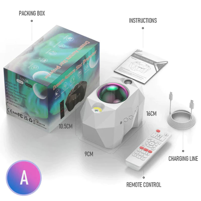 LED Aurora Borealis Moon and Galaxy Night Light Projector with Bluetooth Music and Laser Star Nebula Projection for Bedroom Atmosphere Enhancement
