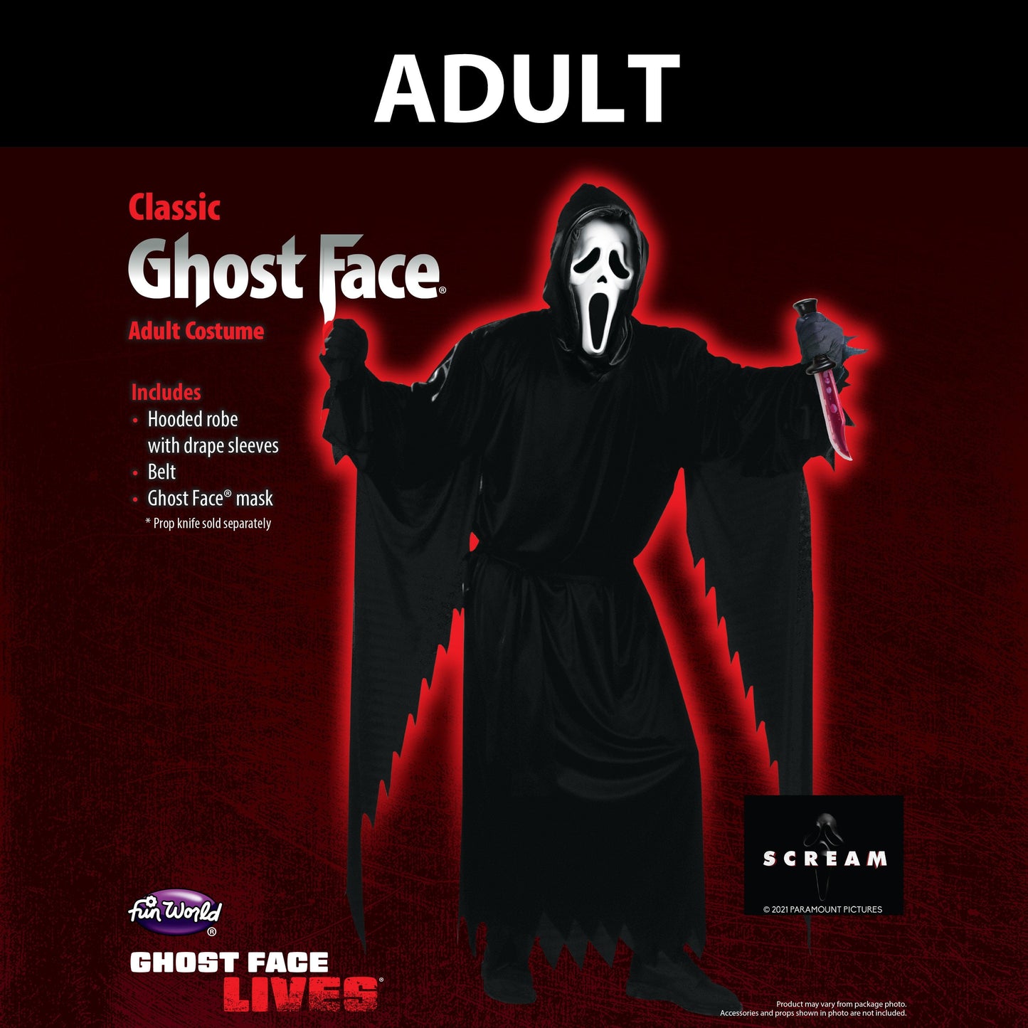Ghostface Halloween Costume for Adults, 2-Piece, Men'S Size M-XL (32-42), by