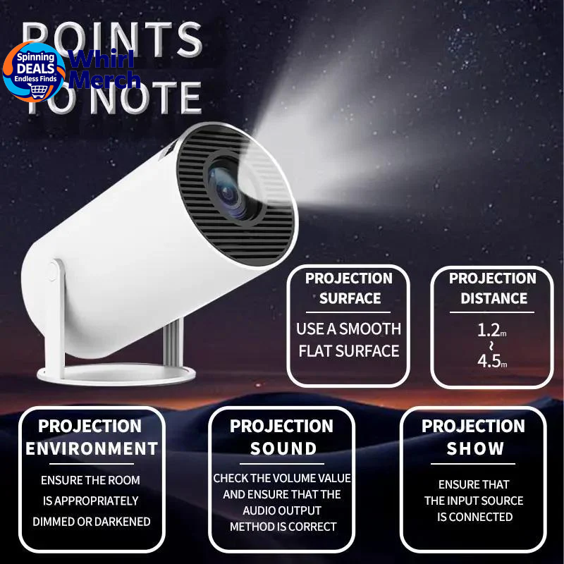 Portable Android WiFi and Bluetooth-Compatible Projector with Remote Control for Home Theater, Outdoor, Office, and Bedroom Use