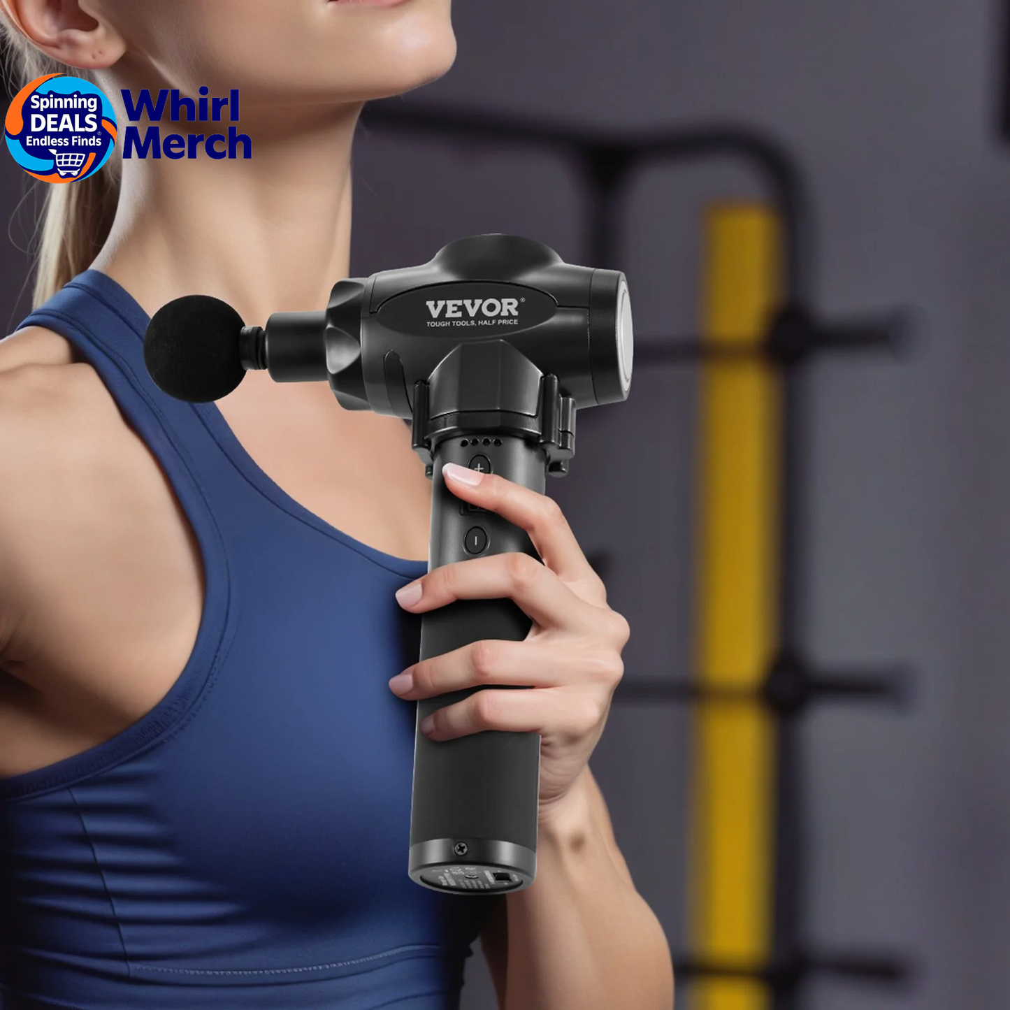 VEVOR Professional Deep Tissue Massage Gun with 9 Speed Settings and 6 Interchangeable Heads, 24V 2500mAh Battery, Percussion Massager for Athletes, Portable Electric Device for Pain Relief and Muscle Relaxation