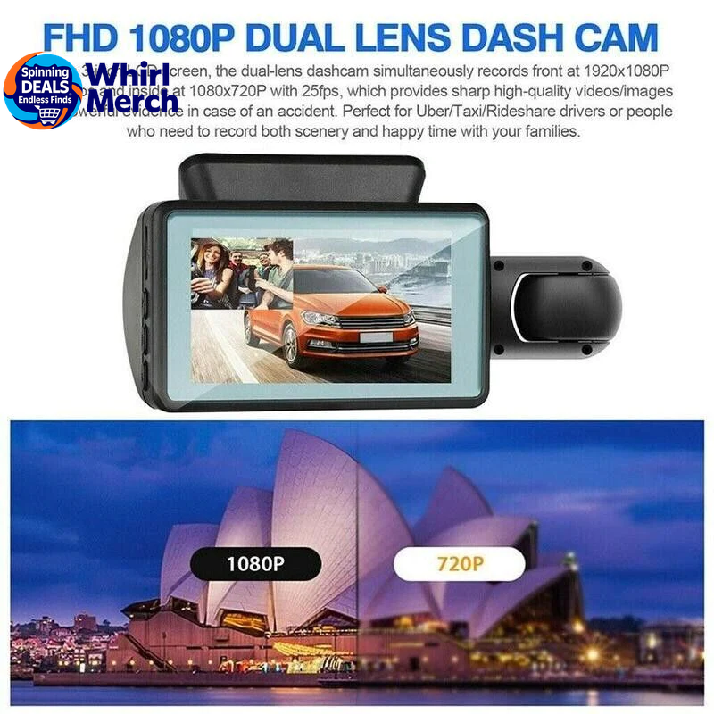 1080P Dual Lens Car Dash Cam with G-Sensor for Front and Interior Recording