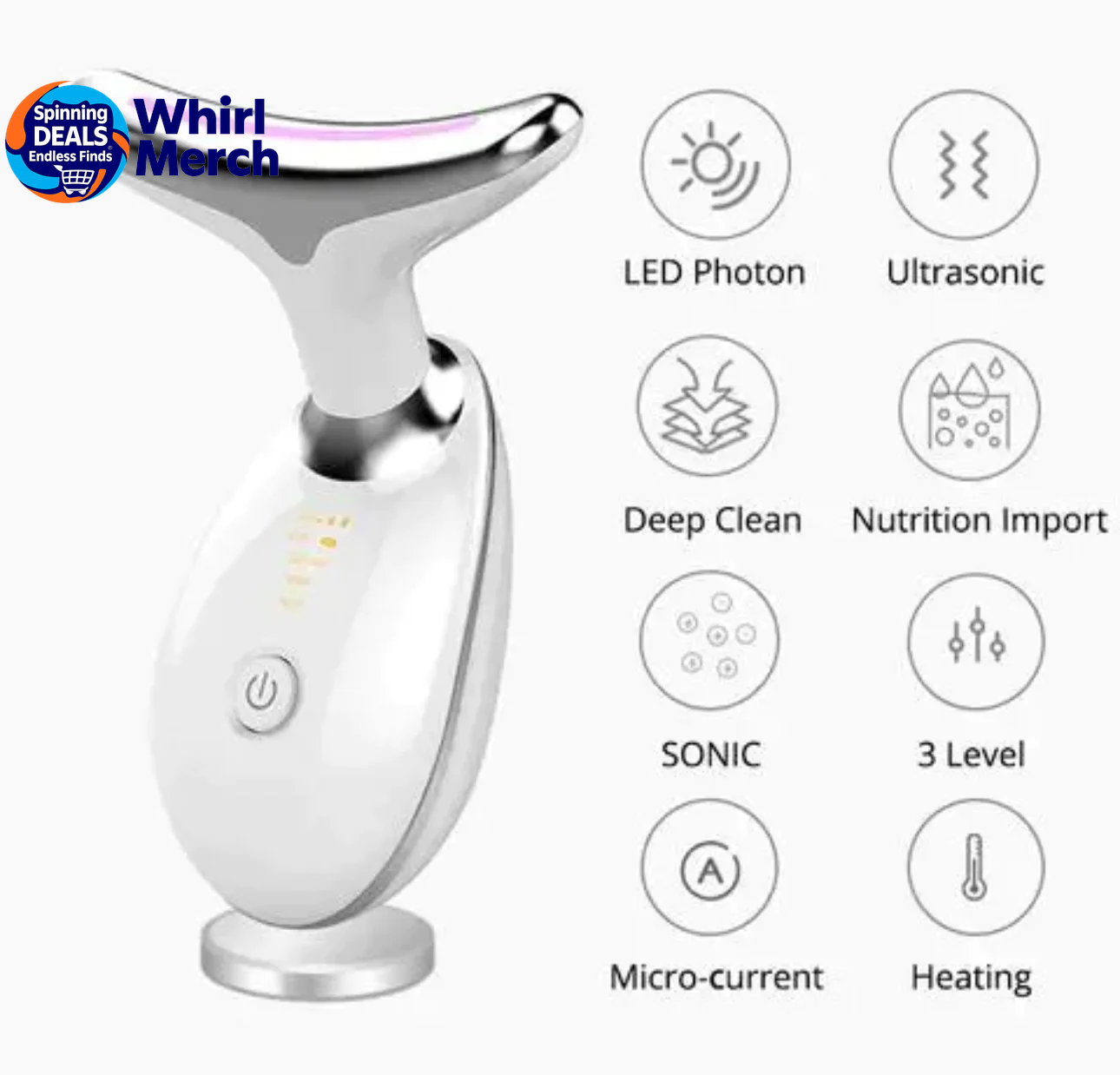 Wavy Chic Microcurrent Facial Massager - 7-Color Acne Treatment and Skin Firming Device for Face and Neck