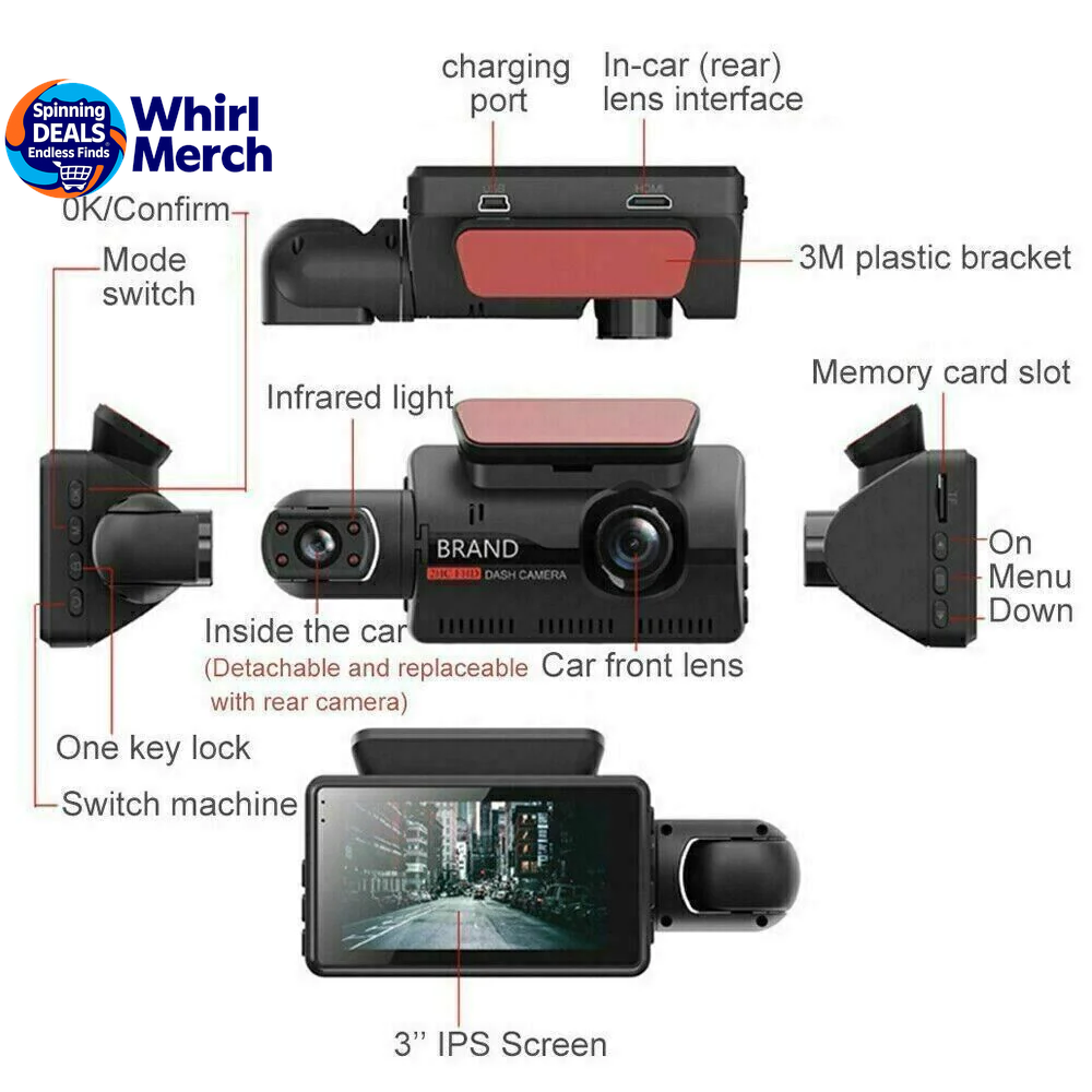 1080P Dual Lens Car Dash Cam with G-Sensor for Front and Interior Recording