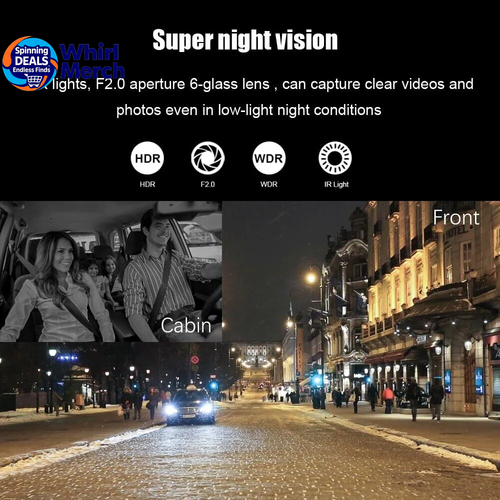 1080P Dual Lens Car Dash Cam with G-Sensor for Front and Interior Recording