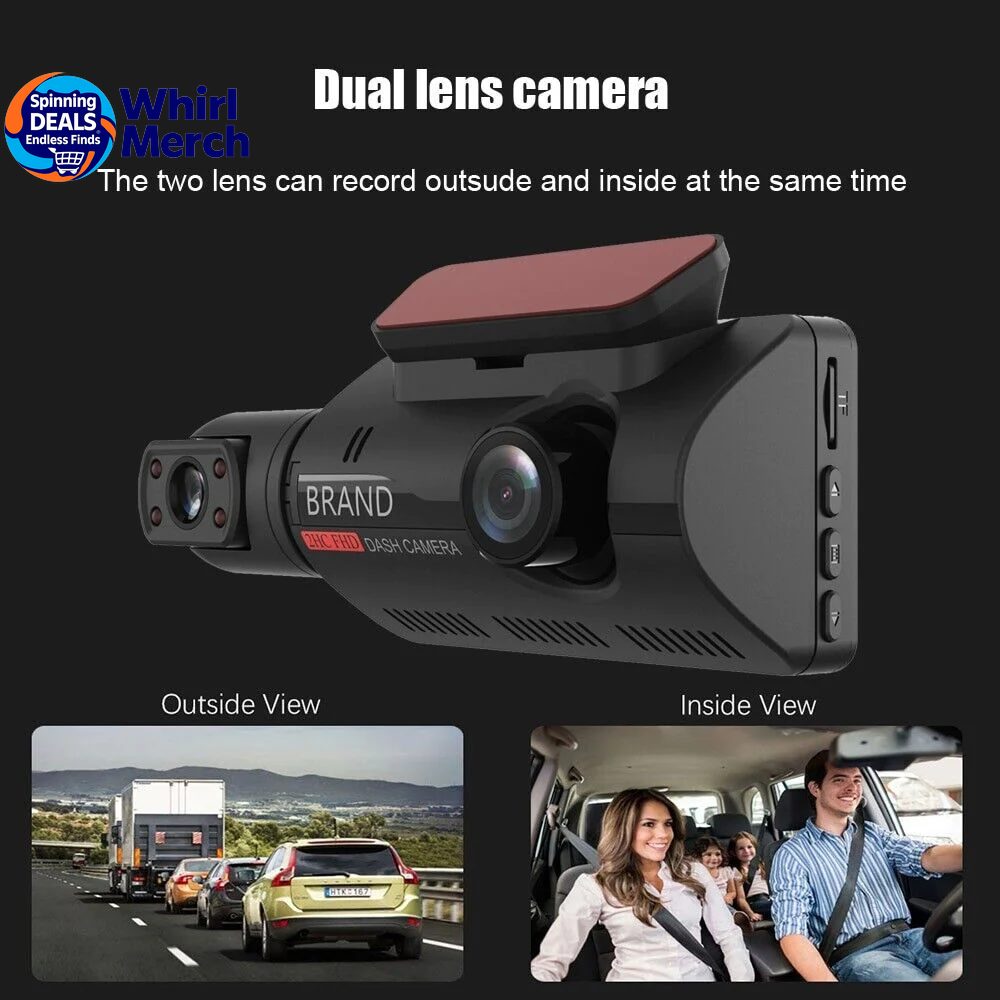 1080P Dual Lens Car Dash Cam with G-Sensor for Front and Interior Recording