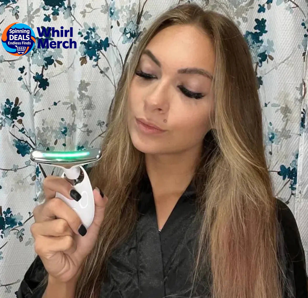 Wavy Chic Microcurrent Facial Massager - 7-Color Acne Treatment and Skin Firming Device for Face and Neck