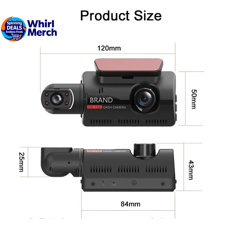 1080P Dual Lens Car Dash Cam with G-Sensor for Front and Interior Recording