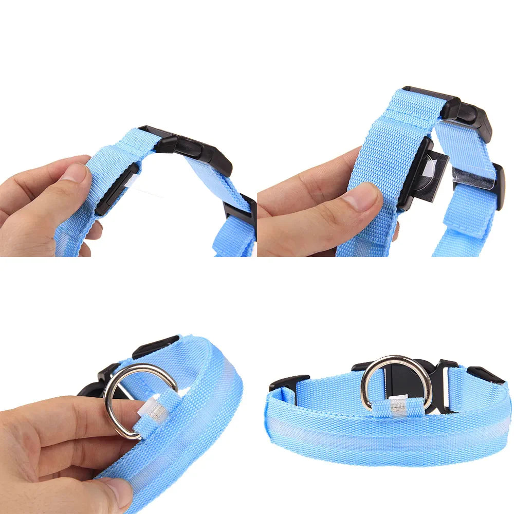 Glow-in-the-Dark LED Adjustable Dog Collar - Waterproof & Safety Blinking Light for Pets
