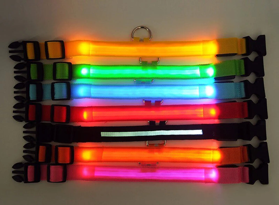 Glow-in-the-Dark LED Adjustable Dog Collar - Waterproof & Safety Blinking Light for Pets
