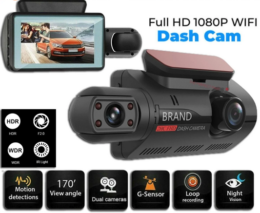 1080P Dual Lens Car Dash Cam with G-Sensor for Front and Interior Recording