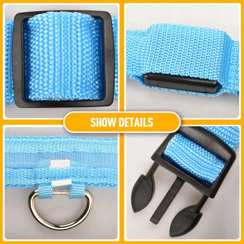 Glow-in-the-Dark LED Adjustable Dog Collar - Waterproof & Safety Blinking Light for Pets