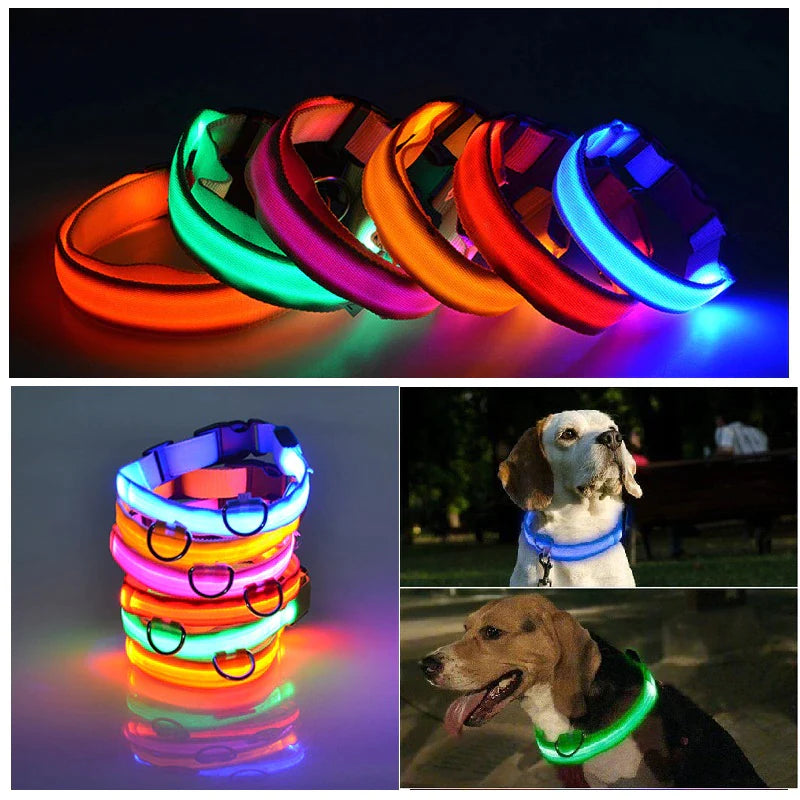 Glow-in-the-Dark LED Adjustable Dog Collar - Waterproof & Safety Blinking Light for Pets