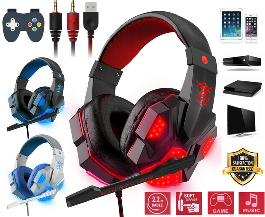 3.5mm Gaming Headset with Microphone and LED - Stereo Bass Surround Sound for PC, PS4, and Xbox One
