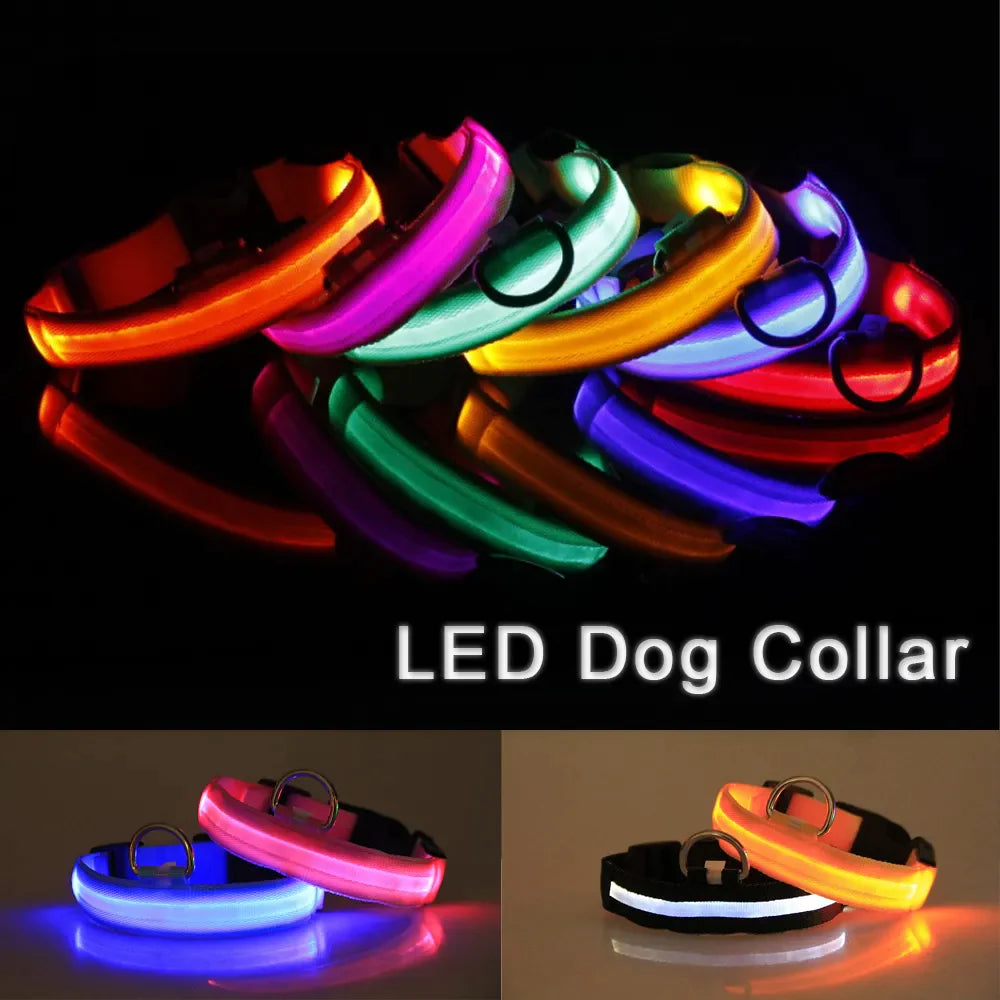 Glow-in-the-Dark LED Adjustable Dog Collar - Waterproof & Safety Blinking Light for Pets