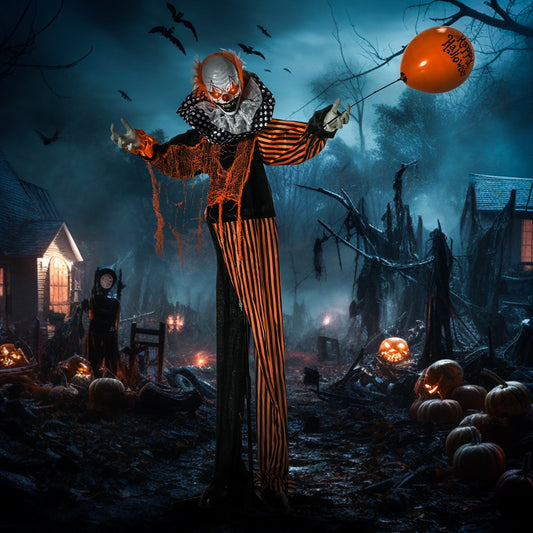65" Life Size Outdoor Halloween Decorations Talking Circus Clown with a Balloon, Animated Prop with Sound and Motion Activated, Light up Eyes, Laughter