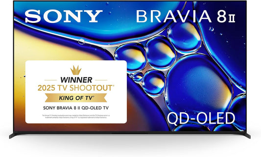BRAVIA 8 II 65 Inch TV, QD OLED, 4K Smart Google TV, XR Processor with AI Technology, Ultra Slim Design, 120Hz Television, Dolby Vision/Atmos, Exclusive Features for PS5, K-65XR80M2, 2025 Model