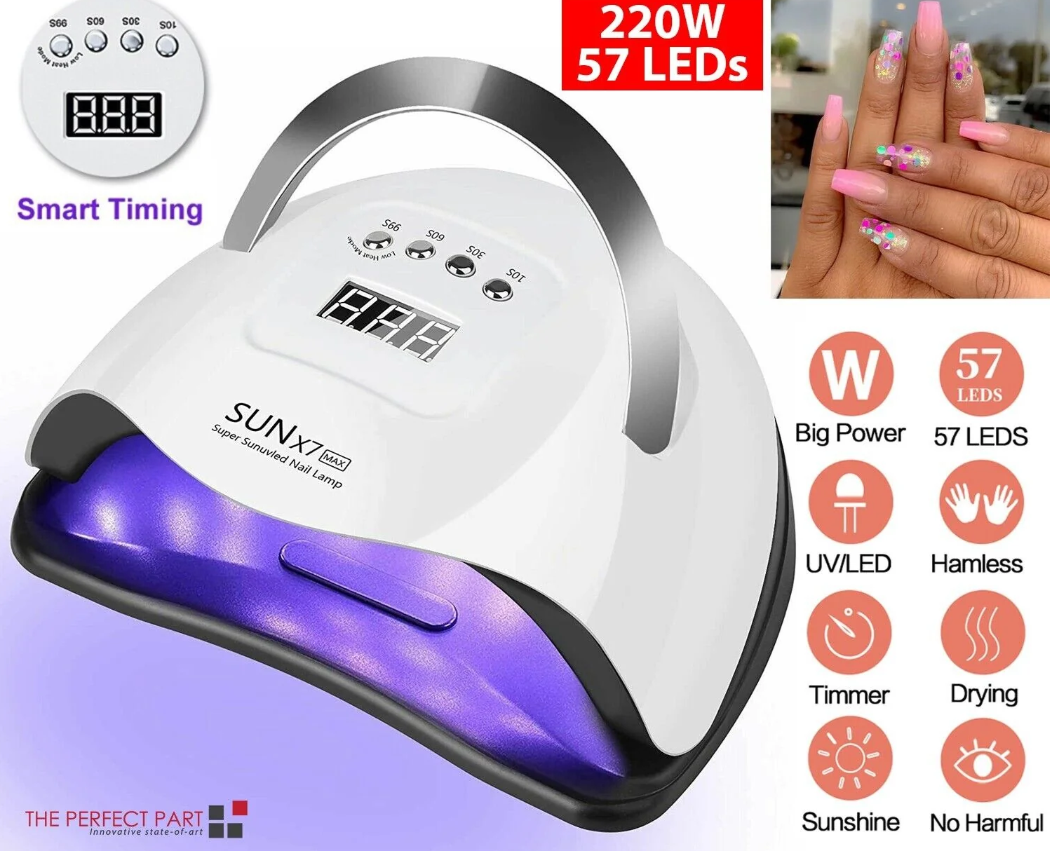 220W Professional LED UV Nail Curing Lamp for Gel Polish Manicure
