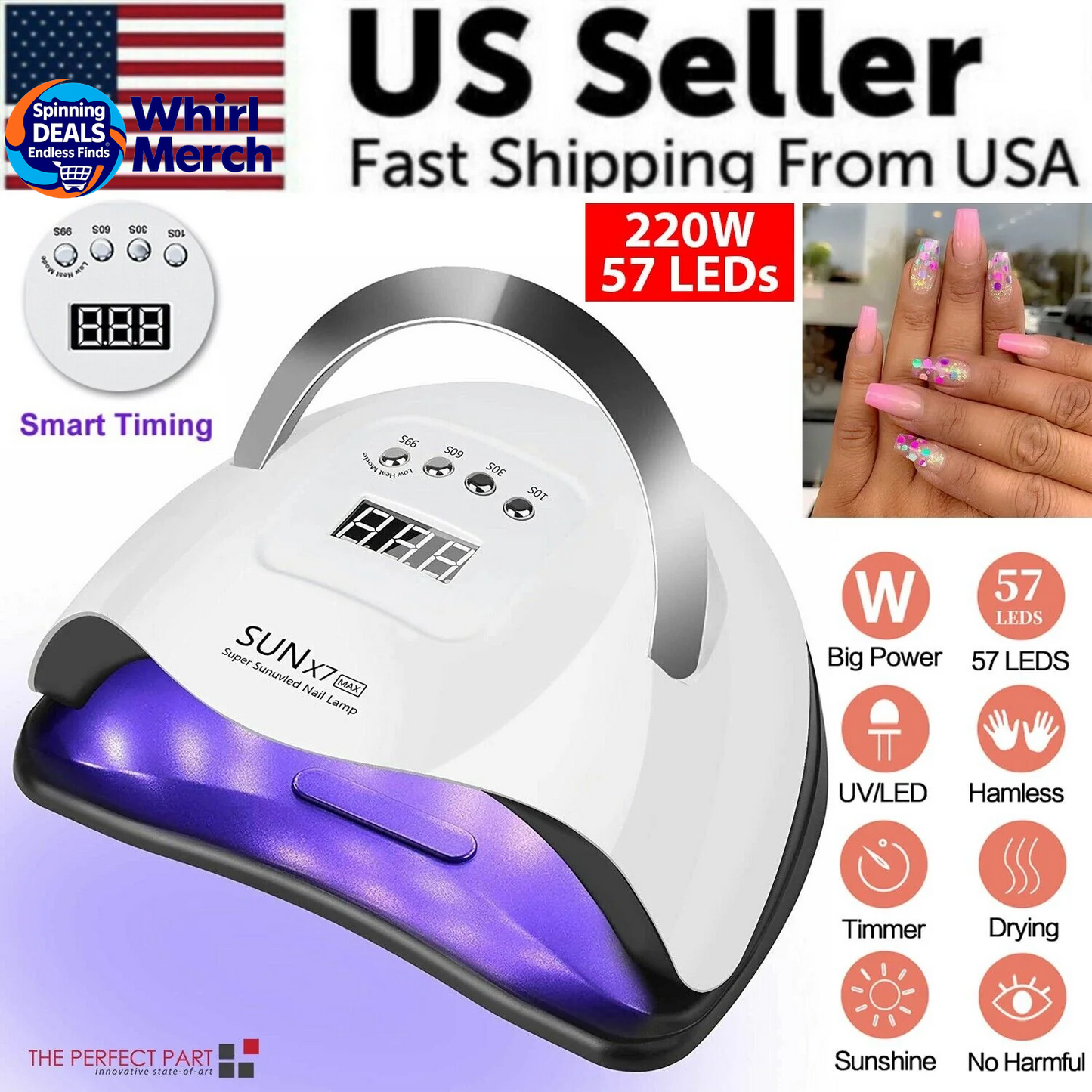 220W Professional LED UV Nail Curing Lamp for Gel Polish Manicure