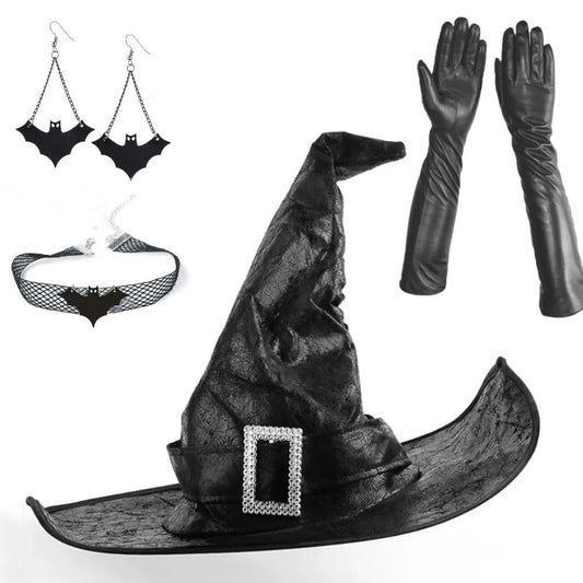 Halloween Witch Set Halloween Women Adult Wizard Costume Cosplay Accessory with Necklaces, Earrings, Gloves