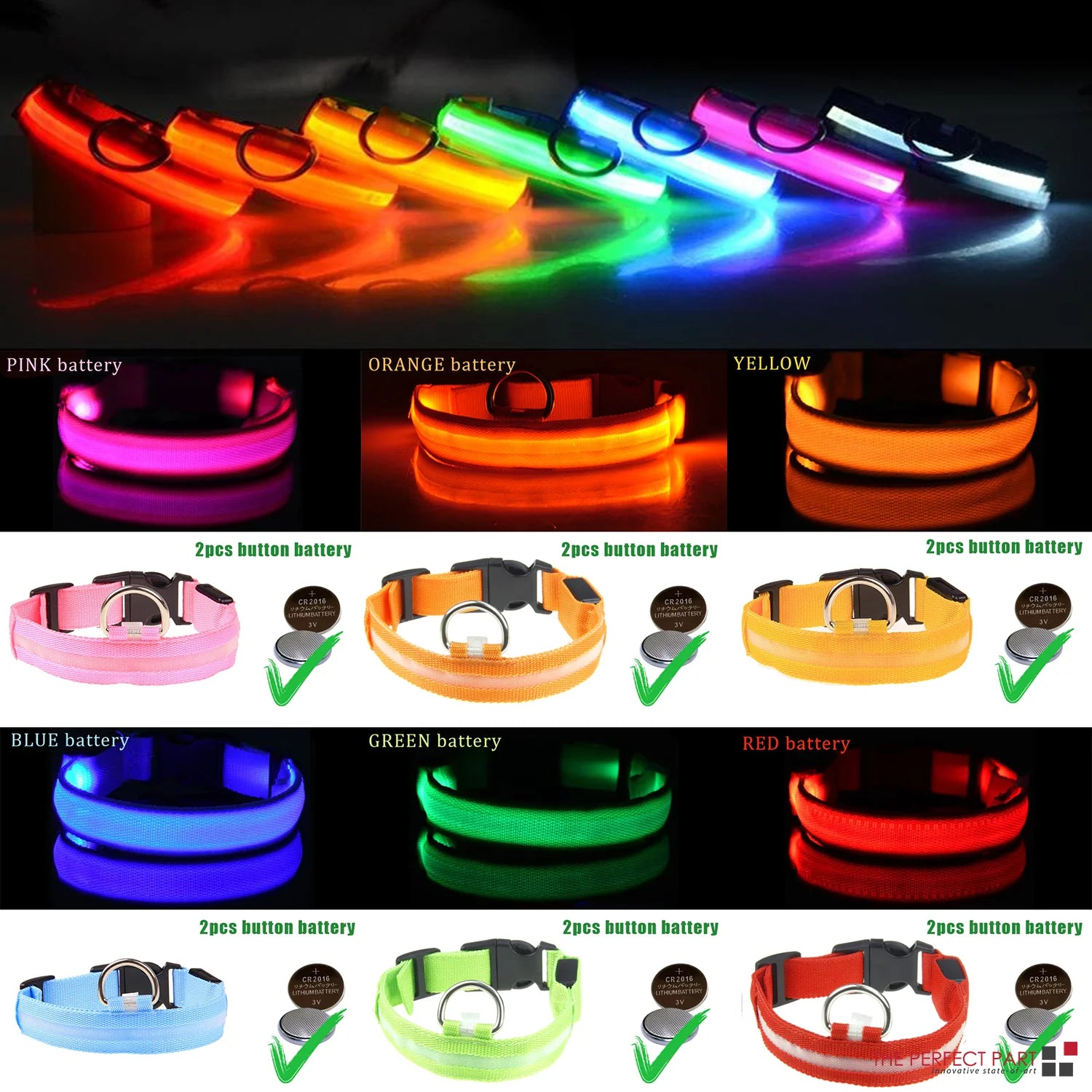 Glow-in-the-Dark LED Adjustable Dog Collar - Waterproof & Safety Blinking Light for Pets