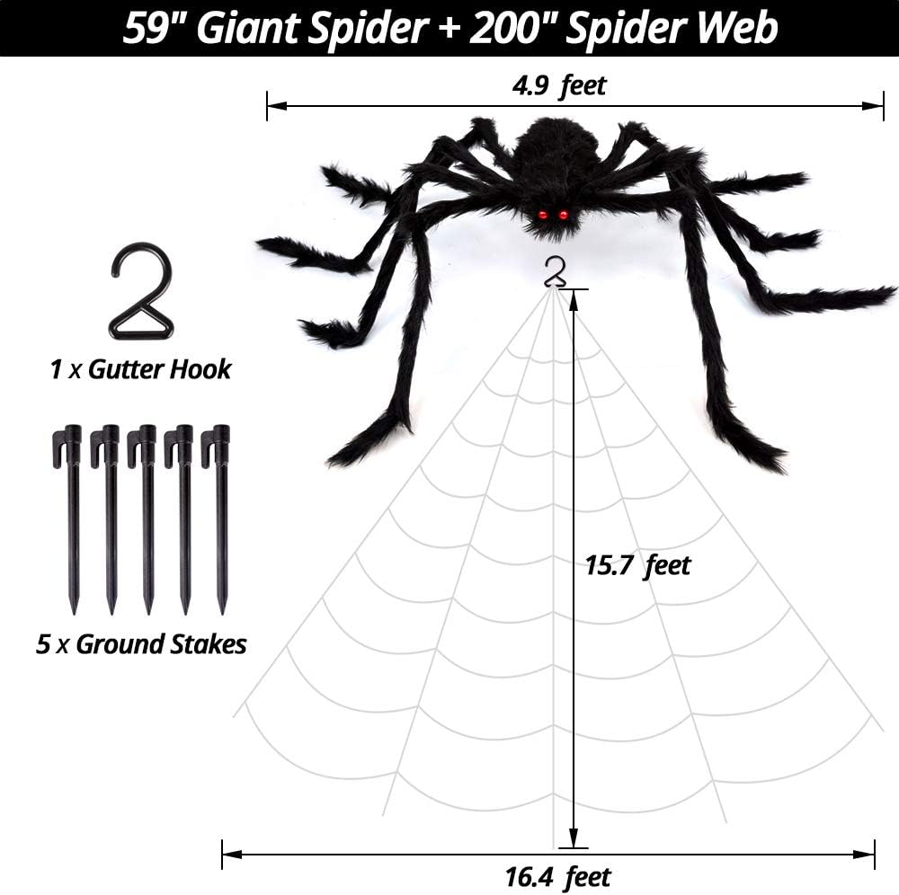 Halloween Spider Web with Giant Spider Decorations - Perfect for Indoor & Outdoor Haunted House Décor, Parties & Costumes!