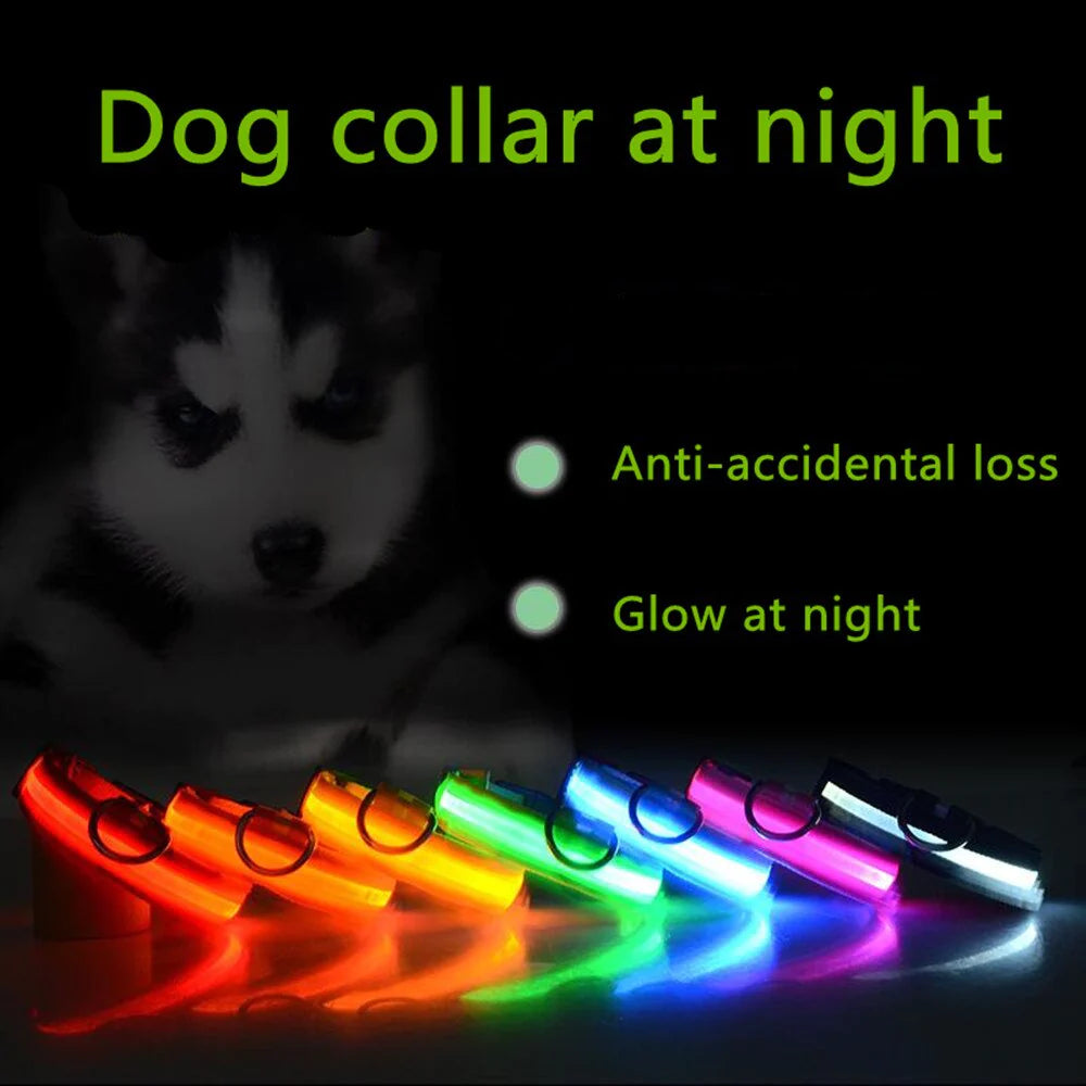 Glow-in-the-Dark LED Adjustable Dog Collar - Waterproof & Safety Blinking Light for Pets