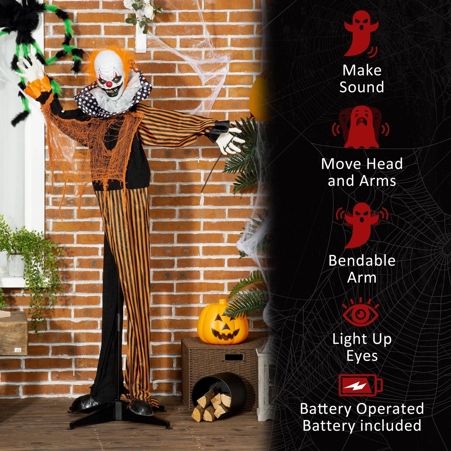 65" Life Size Outdoor Halloween Decorations Talking Circus Clown with a Balloon, Animated Prop with Sound and Motion Activated, Light up Eyes, Laughter