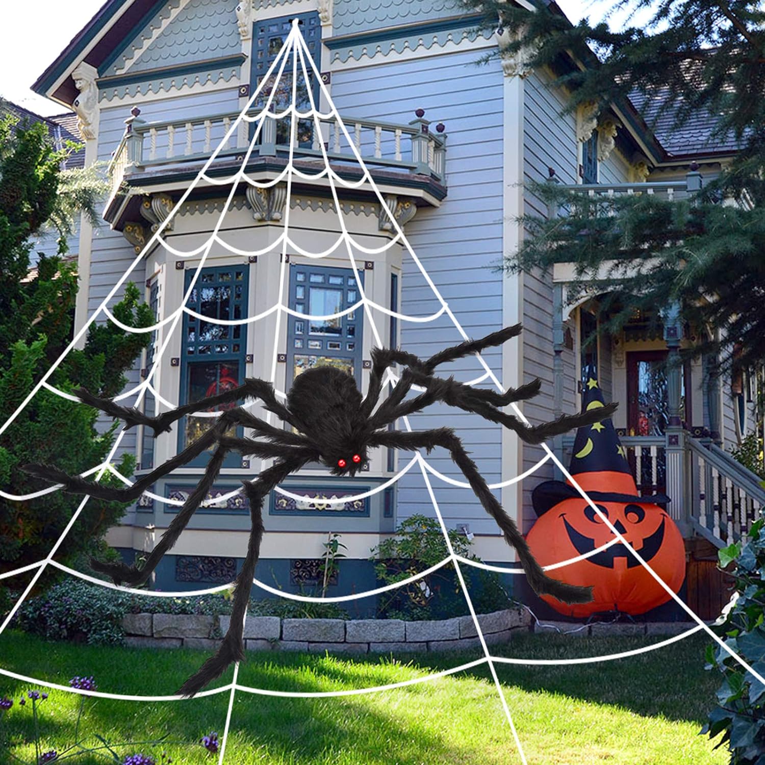 Halloween Spider Web with Giant Spider Decorations - Perfect for Indoor & Outdoor Haunted House Décor, Parties & Costumes!
