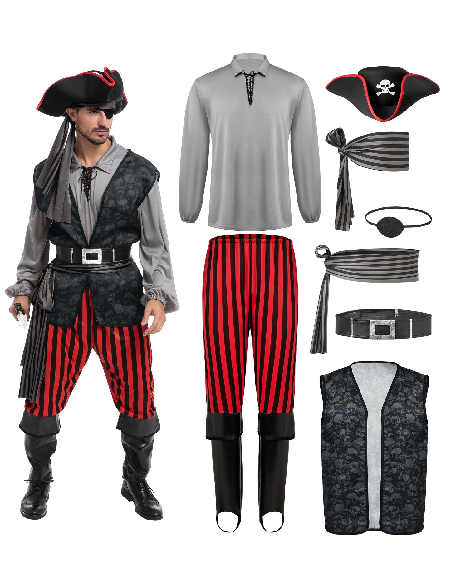 Men Pirate Costume Plundering Sea Captain Set for Adults Halloween Themed Parties