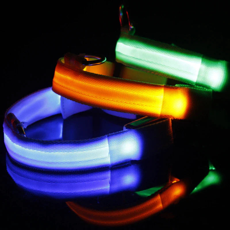 Glow-in-the-Dark LED Adjustable Dog Collar - Waterproof & Safety Blinking Light for Pets