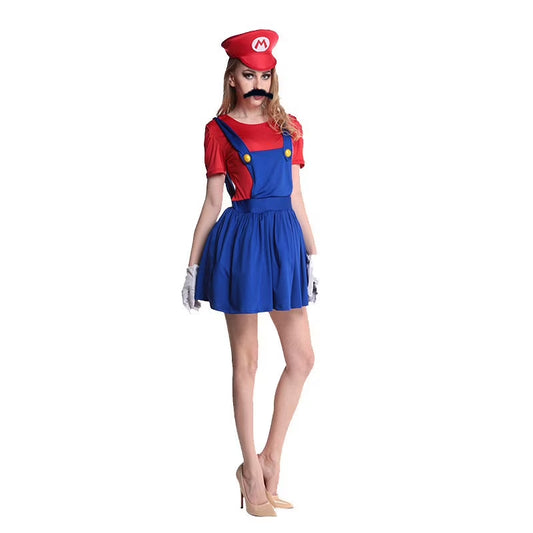 2025 Halloween Mario and Luigi Costumes, Funny Mario Costume Adults Women Halloween Cosplay Costumes for Women L