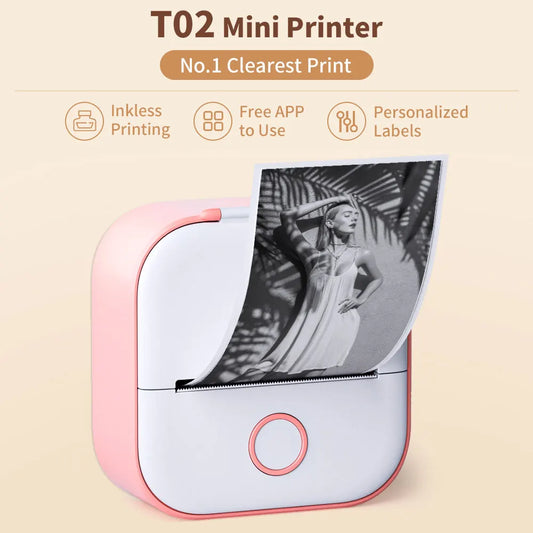 Portable Mini Thermal Printer T02 - Compact Pocket Label Maker for DIY Self-Adhesive Stickers and Various Label Papers