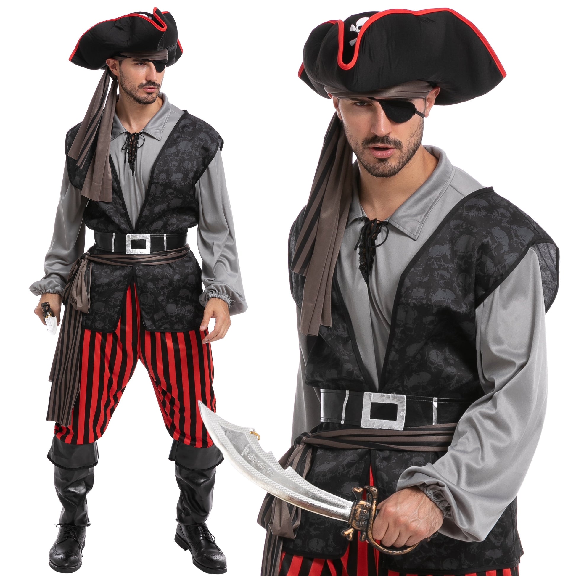 Men Pirate Costume Plundering Sea Captain Set for Adults Halloween Themed Parties