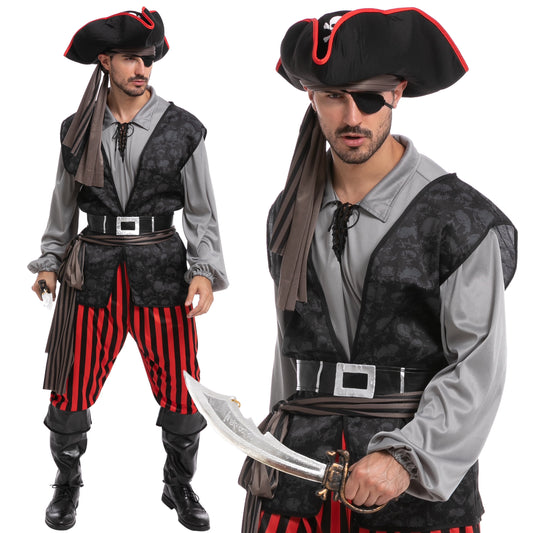 Men Pirate Costume Plundering Sea Captain Set for Adults Halloween Themed Parties