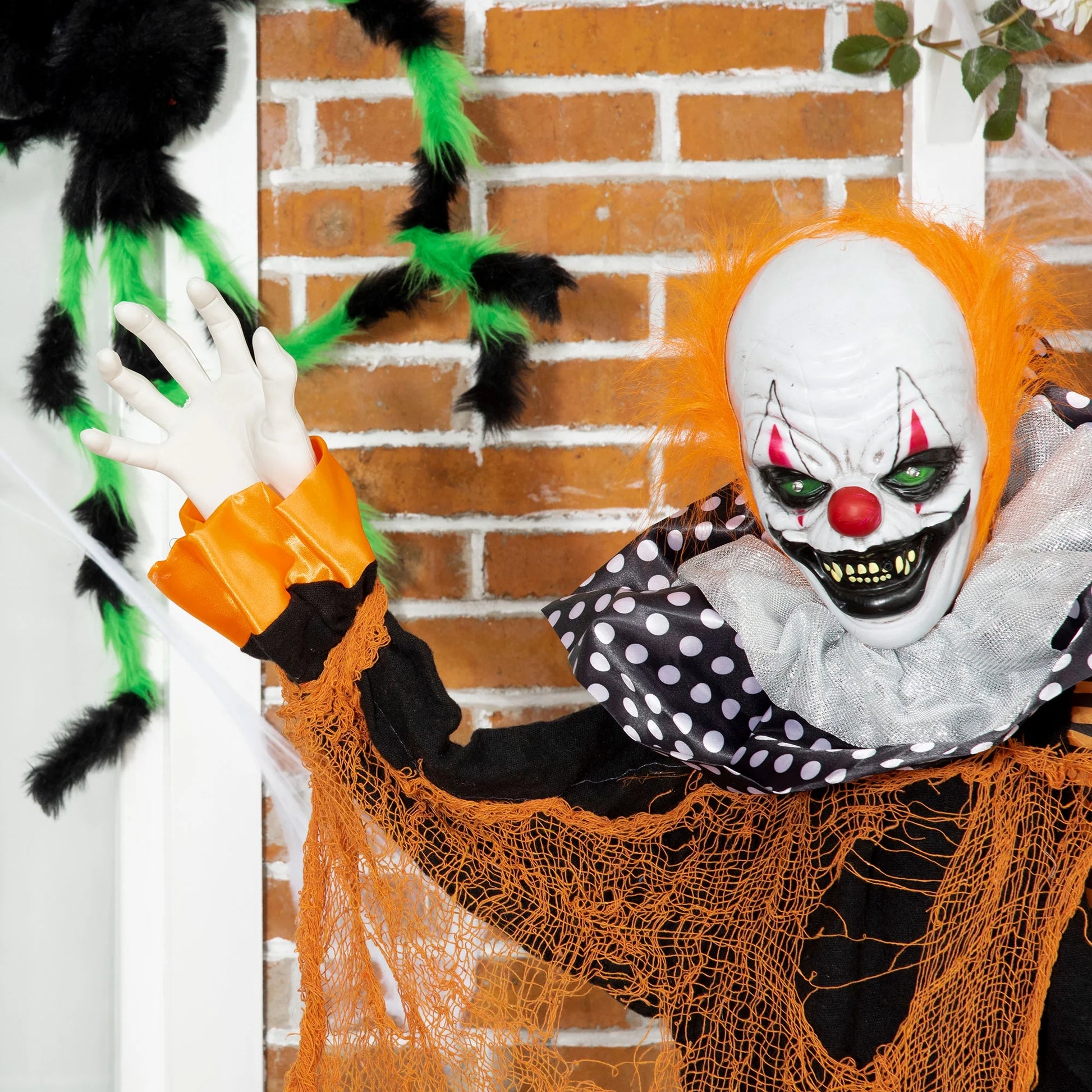 65" Life Size Outdoor Halloween Decorations Talking Circus Clown with a Balloon, Animated Prop with Sound and Motion Activated, Light up Eyes, Laughter