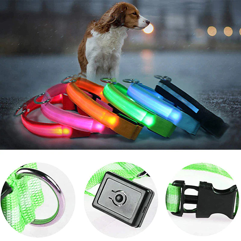 Glow-in-the-Dark LED Adjustable Dog Collar - Waterproof & Safety Blinking Light for Pets
