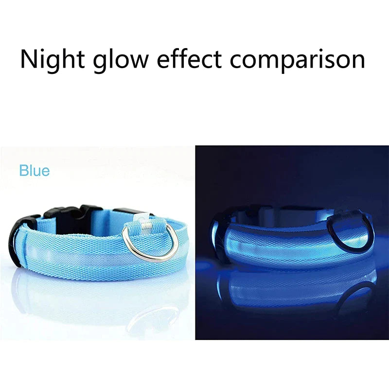 Glow-in-the-Dark LED Adjustable Dog Collar - Waterproof & Safety Blinking Light for Pets